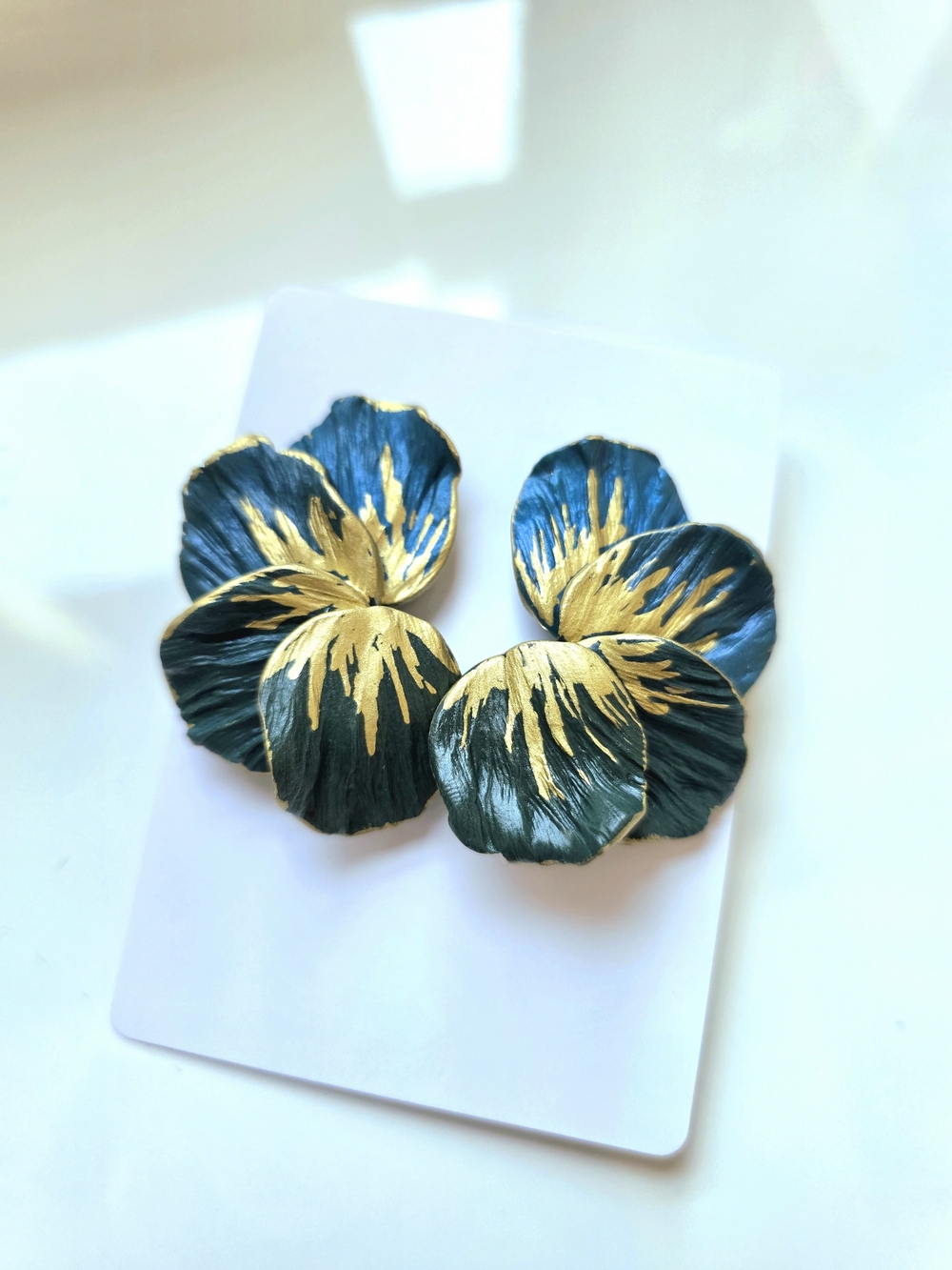 Blue and Gold Floral Petal Drop Earrings - Women Jewelry
